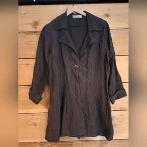 SU ZEN LINEN BROWN LONG SLEEVE LAGENLOOK BUTTON FRONT JACKET SMALL VINTAGE